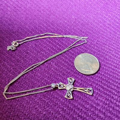Sterling 18-Inch Woven Chain with Crucifix with Diamond Chip