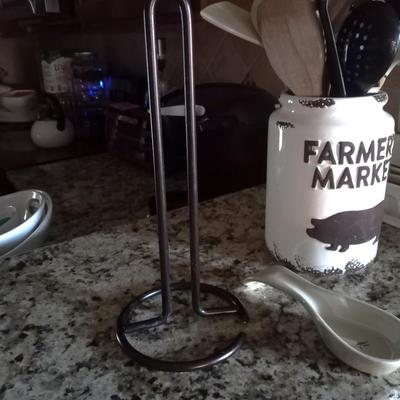 FARMERS MARKET CONTAINER WITH COOKING UTENSILS-SPOON REST-PAPERTOWEL HOLDER