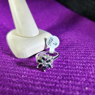 Blue Glass and Faux Diamond Costume Dinner Ring