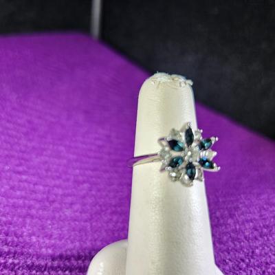 Blue Glass and Faux Diamond Costume Dinner Ring