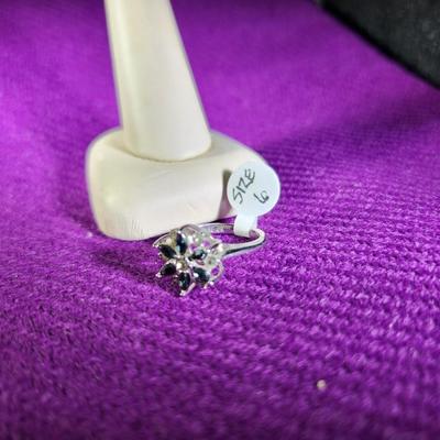 Blue Glass and Faux Diamond Costume Dinner Ring