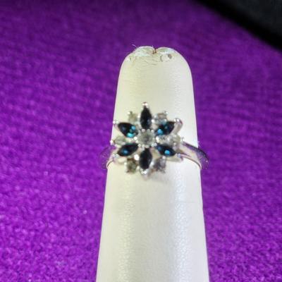 Blue Glass and Faux Diamond Costume Dinner Ring