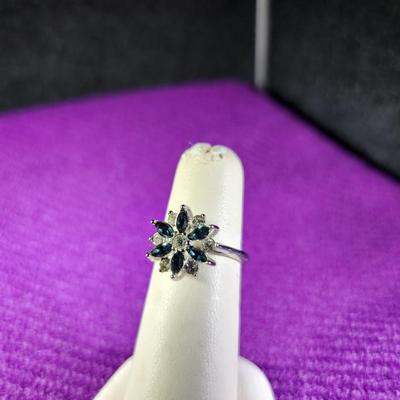 Blue Glass and Faux Diamond Costume Dinner Ring