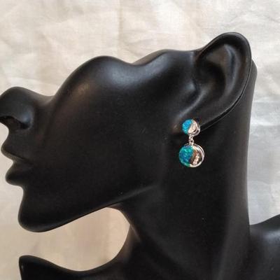 Blue Fire Opal Earrings With Diamond Accents 925 Post