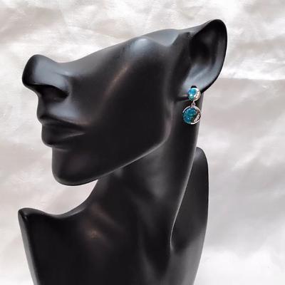 Blue Fire Opal Earrings With Diamond Accents 925 Post