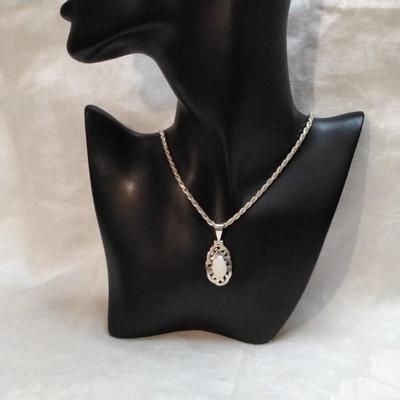 Vintage Mexico Opal 950 Silver On 19" 925 Italian Chain