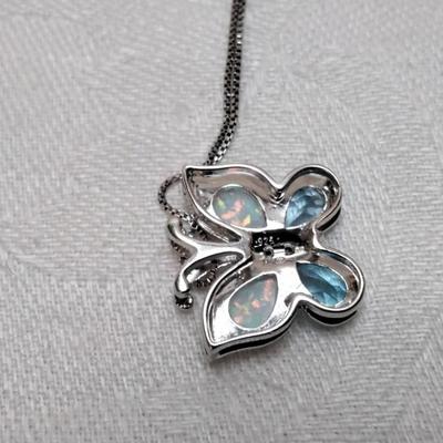 Opal and Aquamarine Butterfly With Diamond Accents  18