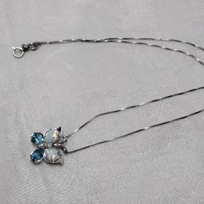 Opal and Aquamarine Butterfly With Diamond Accents  18