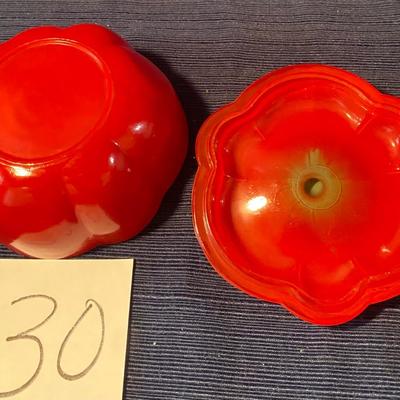 Vintage Red Glass Tomato Sugar Jar w/lid