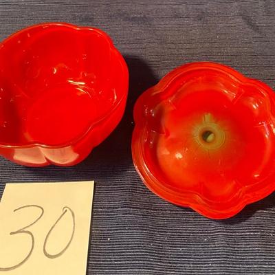 Vintage Red Glass Tomato Sugar Jar w/lid