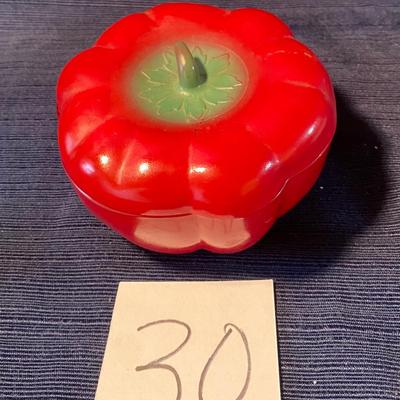 Vintage Red Glass Tomato Sugar Jar w/lid