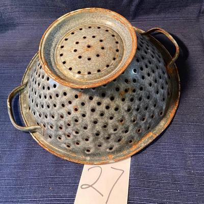 Antique Graniteware Rustic Strainer Decor