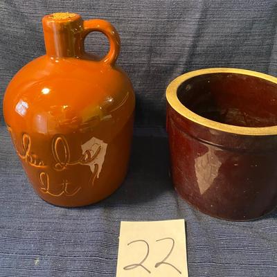 Vintage Brown â€œThis is itâ€ Jug and Small Crock