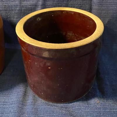Vintage Brown â€œThis is itâ€ Jug and Small Crock