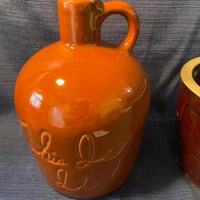 Vintage Brown â€œThis is itâ€ Jug and Small Crock