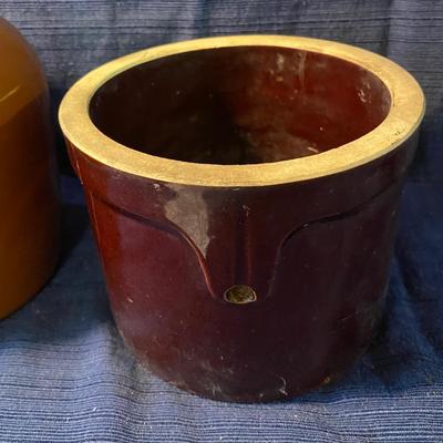Vintage Brown â€œThis is itâ€ Jug and Small Crock