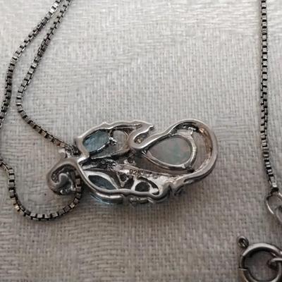 Opal and Aquamarine With Diamond Accents 18" 925 Necklace