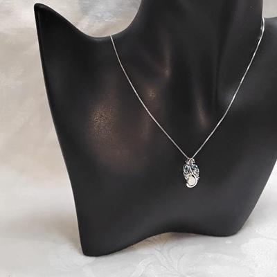 Opal and Aquamarine With Diamond Accents 18" 925 Necklace