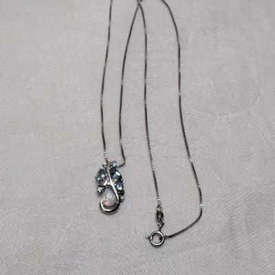 Opal and Aquamarine With Diamond Accents 18" 925 Necklace