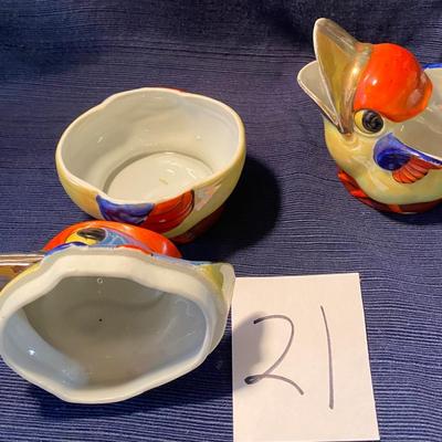 Lusterware Kookaburra Covered Sugar and Creamer