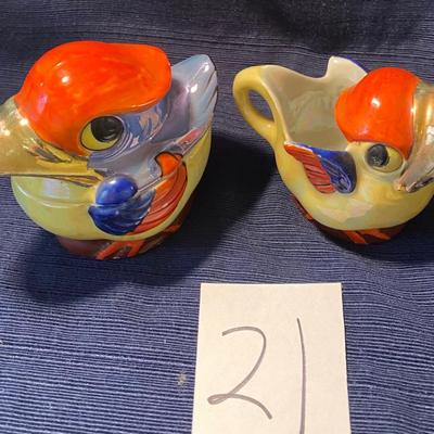 Lusterware Kookaburra Covered Sugar and Creamer