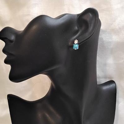 Blue Opal With White Sapphire Accent 925 Post Earrings