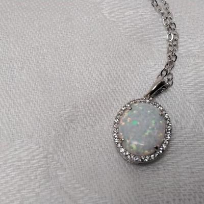 DK Opal With Diamond Accents 18" 925 Necklace