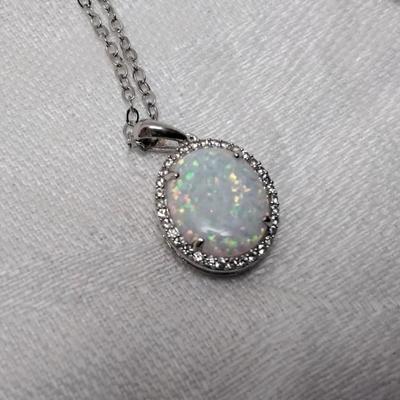 DK Opal With Diamond Accents 18" 925 Necklace