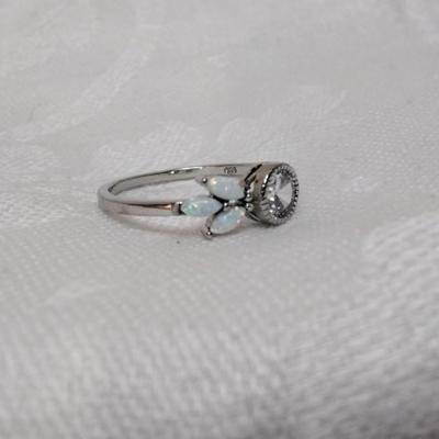 Opals With Multi Faceted White Sapphire Ring Size 8