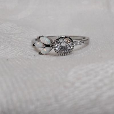 Opals With Multi Faceted White Sapphire Ring Size 8