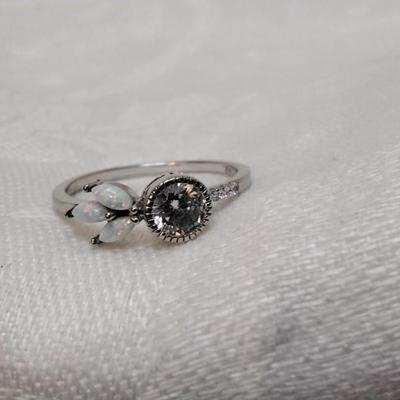 Opals With Multi Faceted White Sapphire Ring Size 8