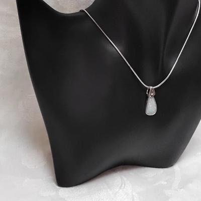 Natural Cut Light Blue Opal 18" 925 Necklace