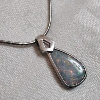 Natural Cut Light Blue Opal 18" 925 Necklace