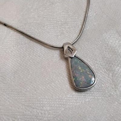 Natural Cut Light Blue Opal 18" 925 Necklace