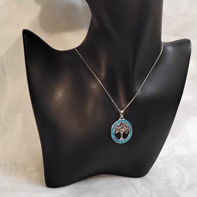 Blue Fire Opal Tree Of Life 18" 925 Necklace