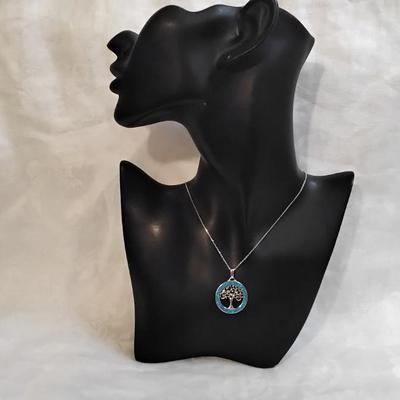 Blue Fire Opal Tree Of Life 18" 925 Necklace