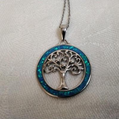 Blue Fire Opal Tree Of Life 18" 925 Necklace