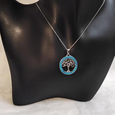 Blue Fire Opal Tree Of Life 18" 925 Necklace