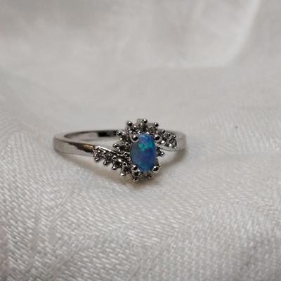 Blue Fire Opal With Diamond Accents 925 Ring Size 11