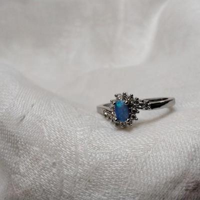 Blue Fire Opal With Diamond Accents 925 Ring Size 11