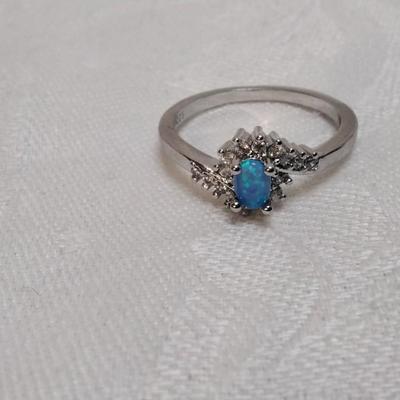 Blue Fire Opal With Diamond Accents 925 Ring Size 11