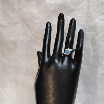 Blue Fire Opal With Diamond Accents 925 Ring Size 11