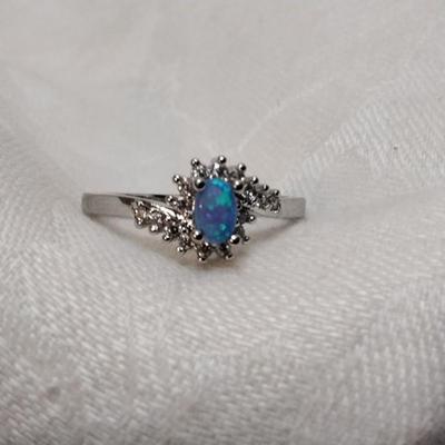 Blue Fire Opal With Diamond Accents 925 Ring Size 11