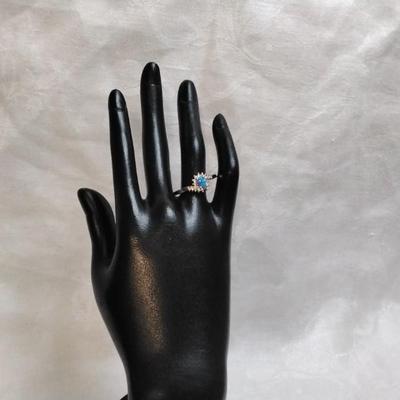 Blue Fire Opal With Diamond Accents 925 Ring Size 11
