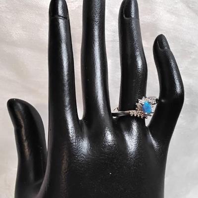 Blue Fire Opal With Diamond Accents 925 Ring Size 11