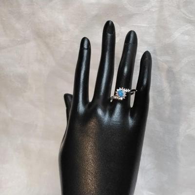 Blue Fire Opal With Diamond Accents 925 Ring Size 11