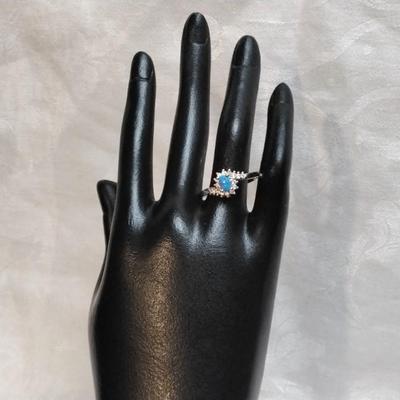 Blue Fire Opal With Diamond Accents 925 Ring Size 11