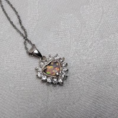 Orange Fire Opal Heart With White Sapphires 16" 925 Necklace