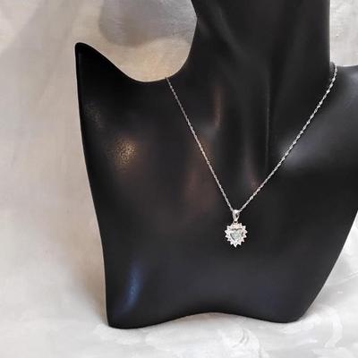 Orange Fire Opal Heart With White Sapphires 16" 925 Necklace