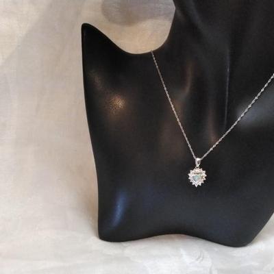 Orange Fire Opal Heart With White Sapphires 16" 925 Necklace